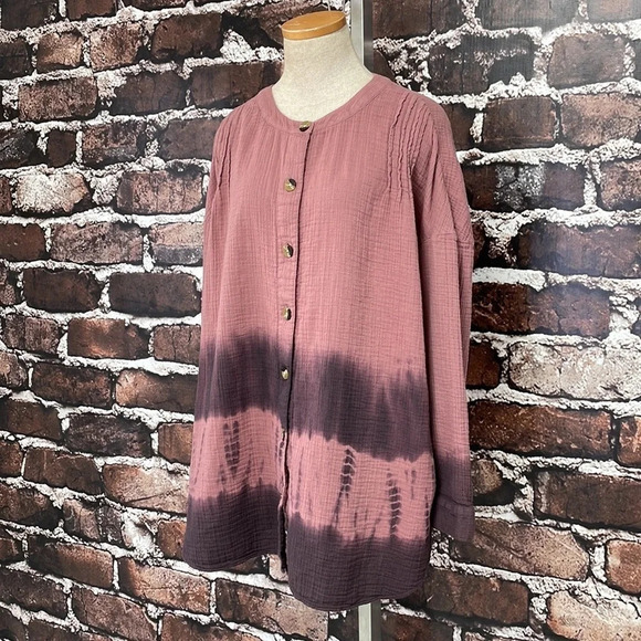 Pure Jill Button Up Tunic Blouse Ombre Red Purple Size Large L - Picture 5 of 16
